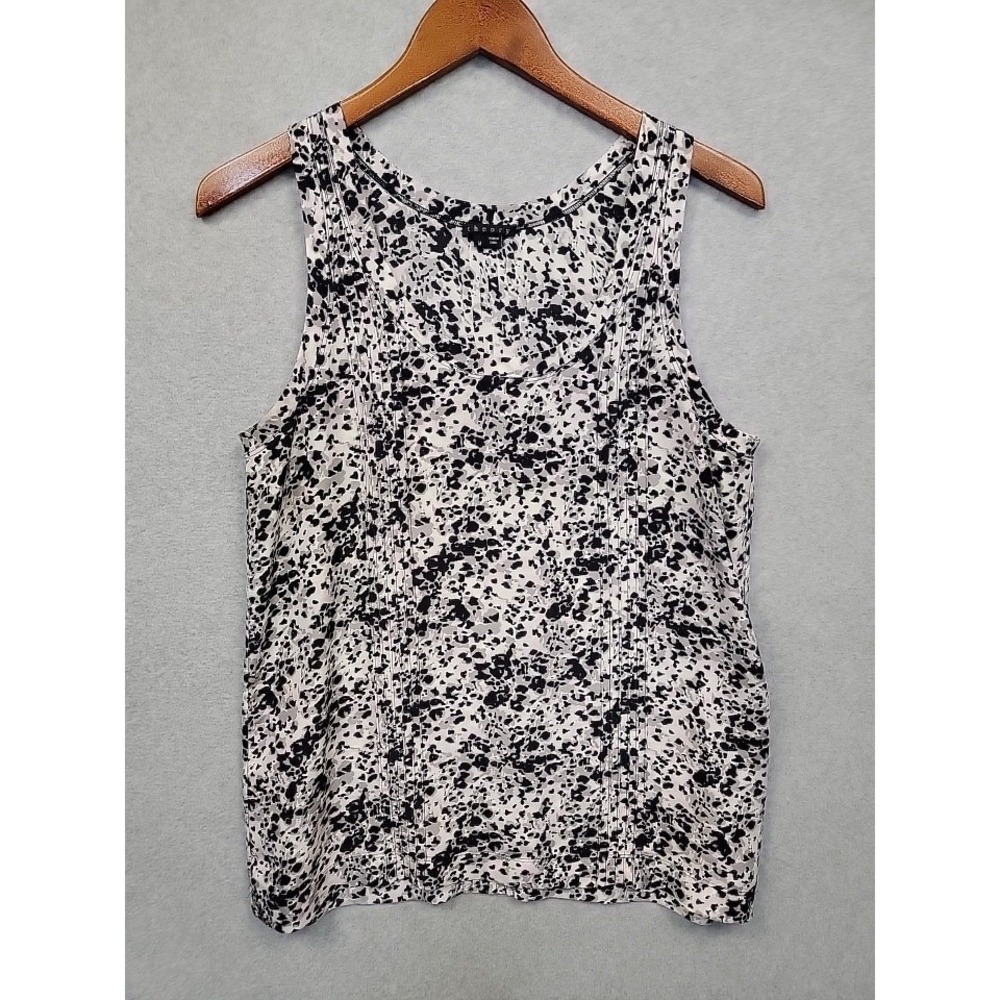 THEORY Women's Sleeveless Silk‎ Blouse Abstract Animal Print Scoop Tank Top Sz M